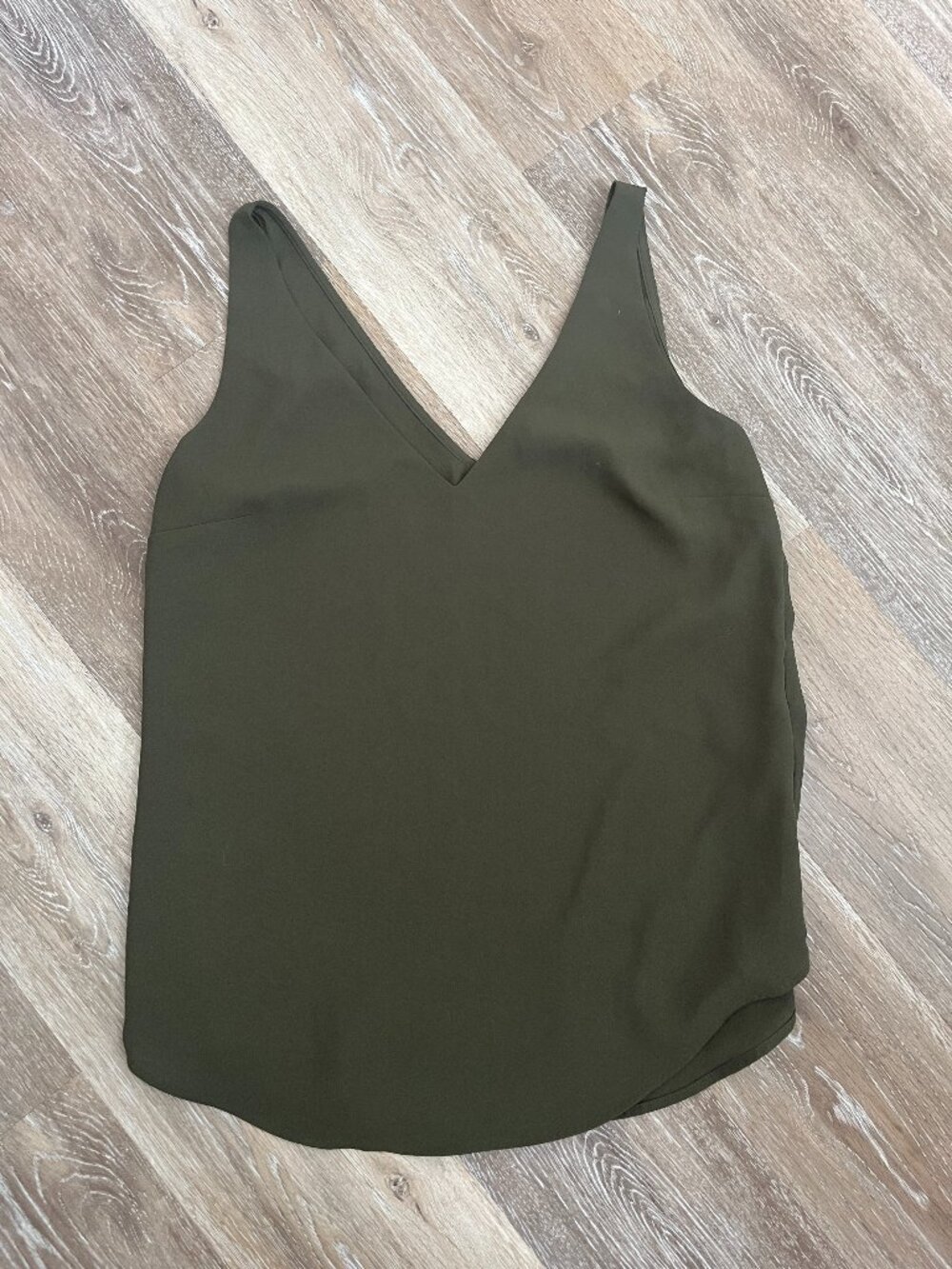 Dark Army Green Silky V Neck Tank Blouse